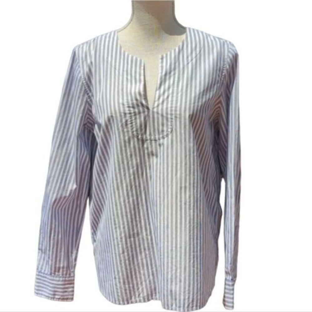J. Crew Women's Blue Stripe Long Sleeve Pullover Cotton Shirt Top, Size…